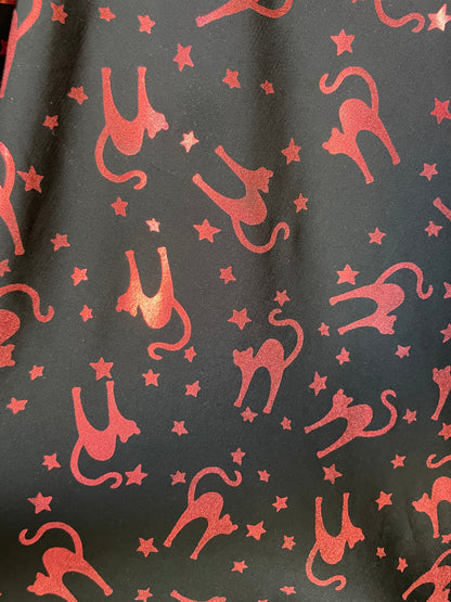 Red Black Cat Witchy Print Polyester/Spandex Jersey Knit "Meow Mystic"