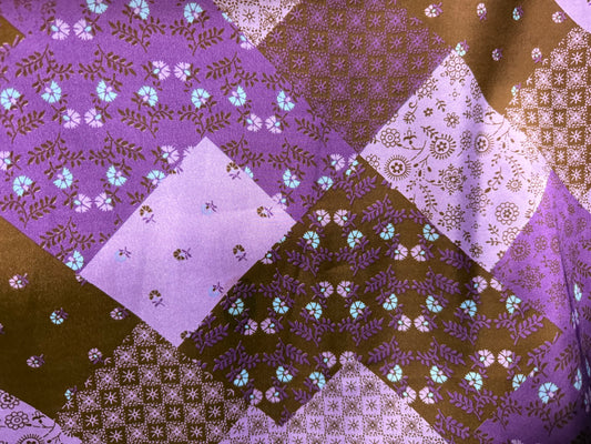 Purple Brown Folk Boho Bandana Paisley Quilt Print Polyester Charmeuse Woven “Field Ready”