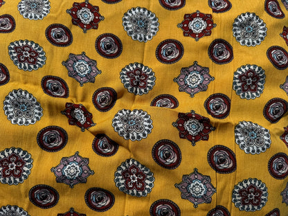 Gold Yellow White Boho Print Rayon Crepe Woven "Joshua Tree Summer"