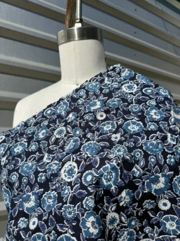 Navy Blue Floral Cotton Woven "Teatime with Nana"