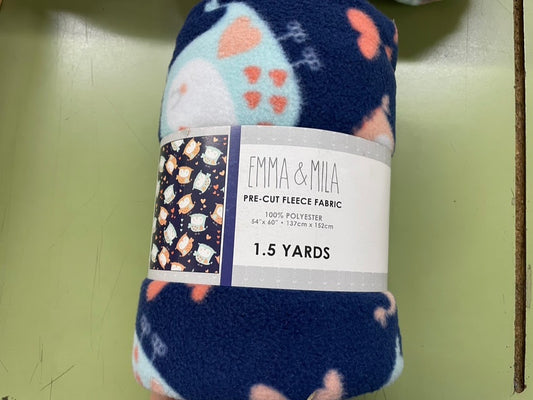 Blue Pink Owl Animal 1.5 Yard Pre-Cut  Polyester Polar Fleece "Little Love Bird"