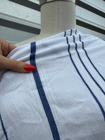 White Blue Thin Stripe Cotton Gauze "Sea Tea"