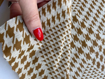 White Brown Multi Size Houndstooth Design Print Polyester Spandex Ponte Knit "Hidden Houndstooth"