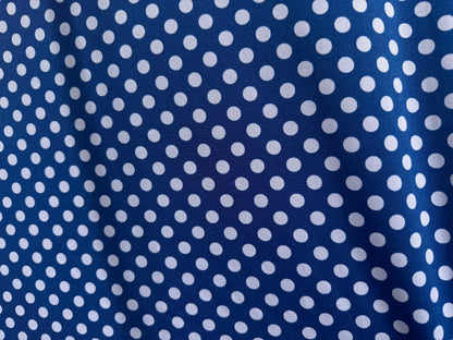 Navy Blue White Polkadot Nylon Spandex Swim Knit “ Betty’s Cannonball “