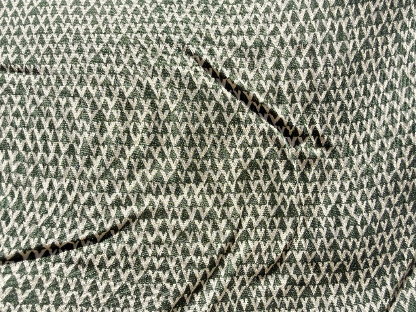 Olive Green Cream Geometric Pattern Print Rayon Crepe Woven "Desert Alps"
