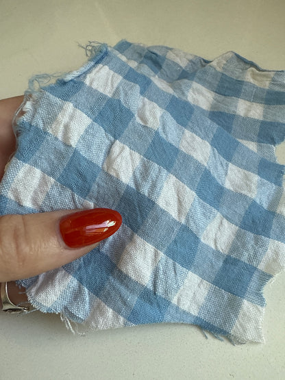 White Baby Blue Gingham Seersucker Cotton Woven "Gale Farm"