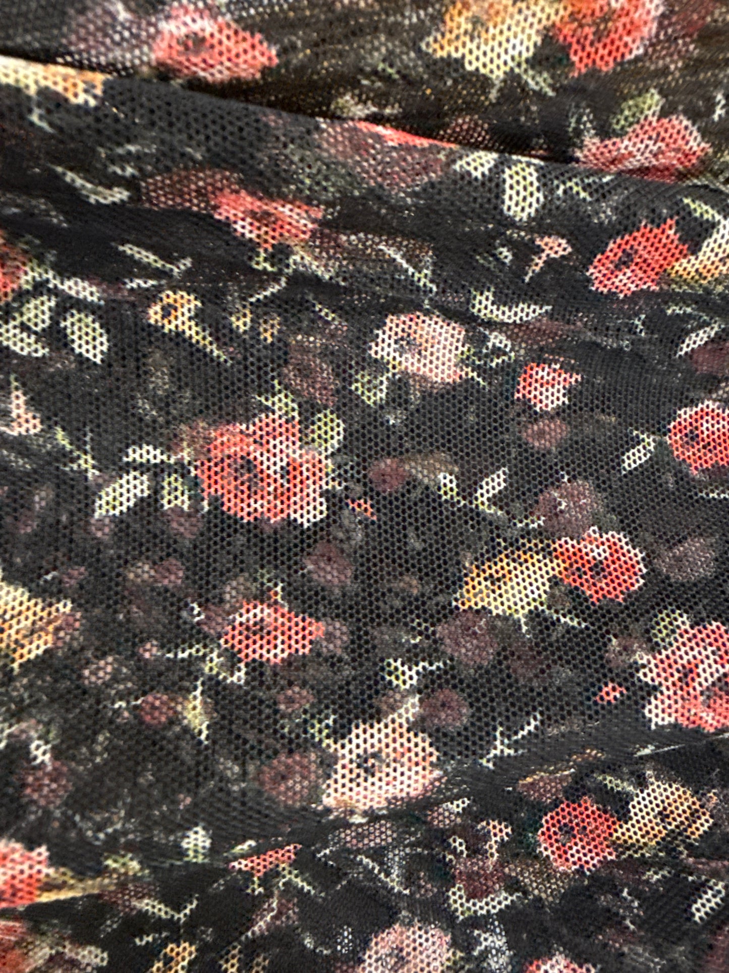 Black Red Green White Rose Floral Print Micro Mesh Stretch Knit "Blooming Rose"