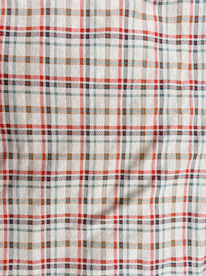 Beige Orange Plaid Polyester Spandex Ponte Knit "Brooklyn '76"