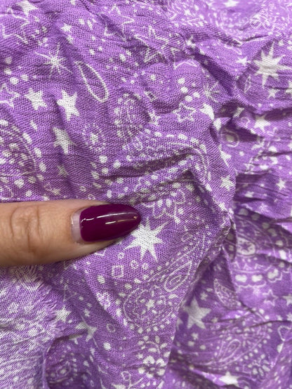Lavender White Paisley Stars Rayon Crepe Woven "Yeehaw Lilac"