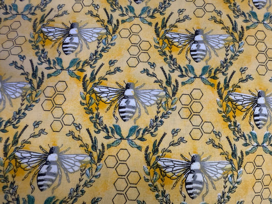 Gold Yellow  Black Bee Honeycomb Cotton Poplin Woven "Honey Maker”