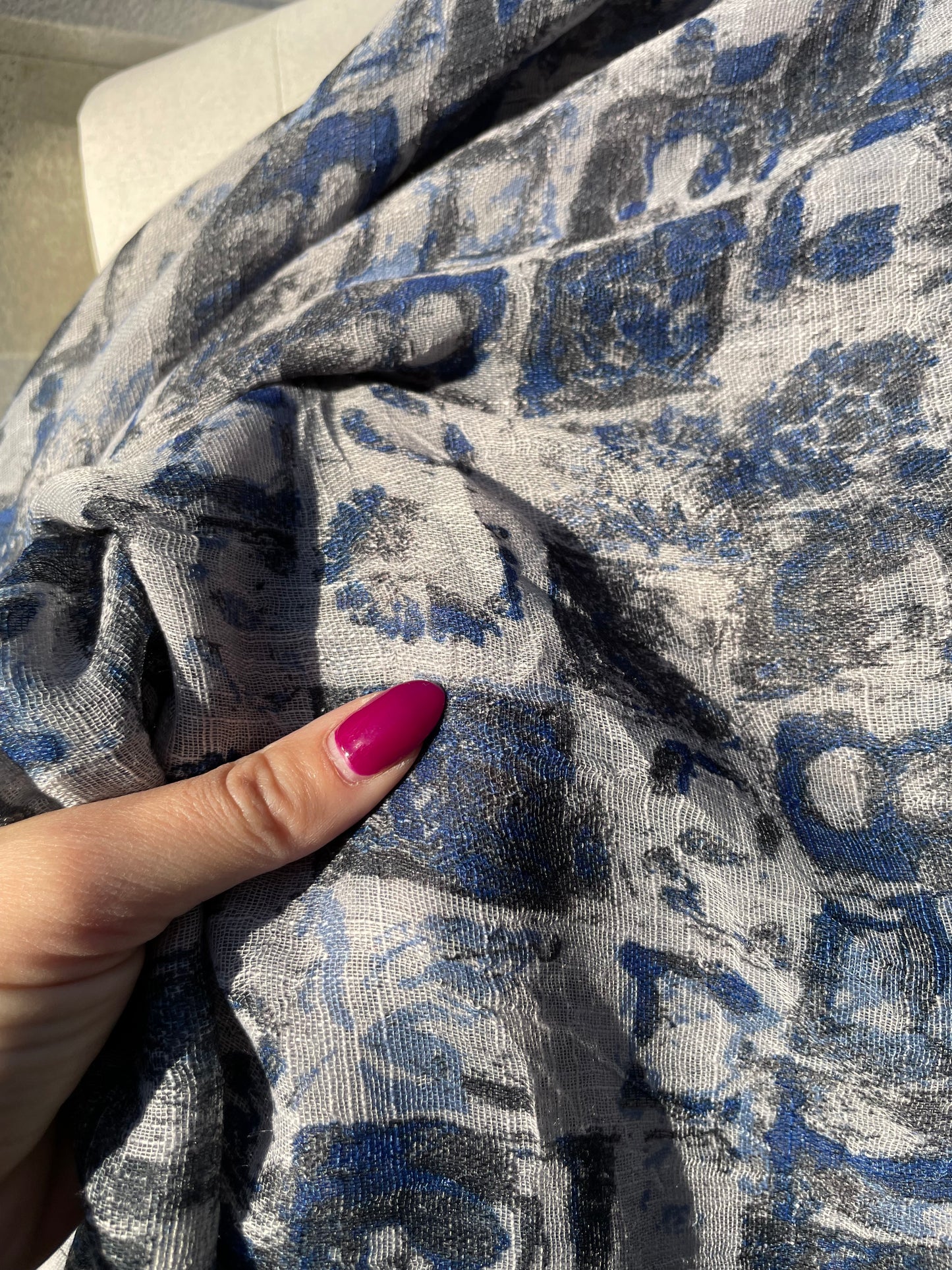 Blue Grey Abstract Sheer Gauze Rayon "Blue is a Mood"