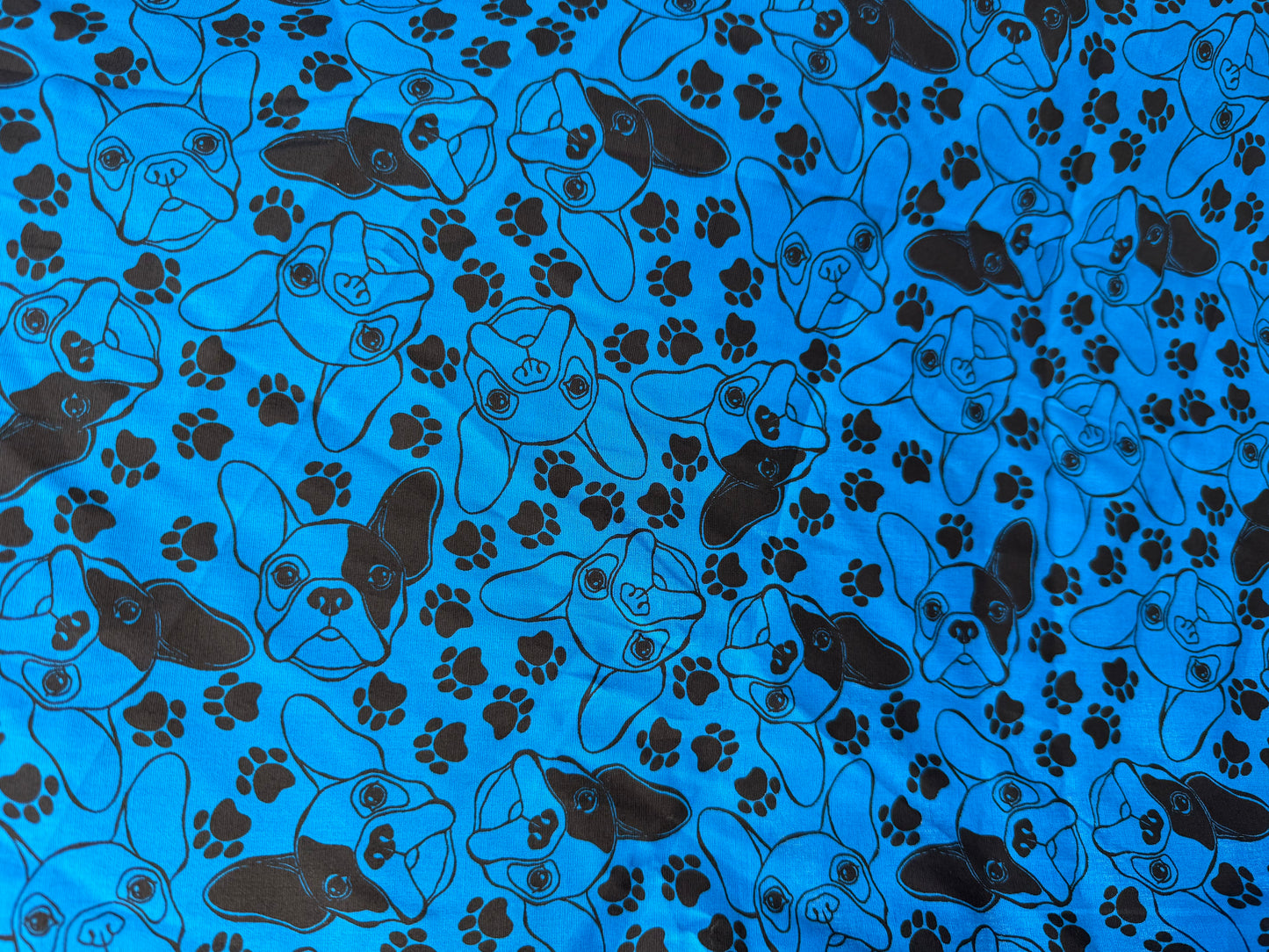Blue Black Dog Paw Print Cotton Spandex Poplin Woven "Best Boy"
