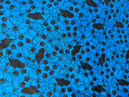 Blue Black Dog Paw Print Cotton Spandex Poplin Woven "Best Boy"