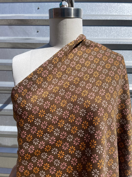 Multi Color Daisy Retro Inspired Print Knit "Groovy Petals"