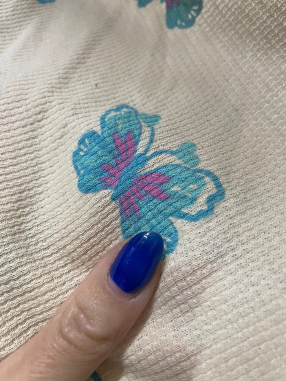 Blue Purple White Butterfly Vintage Cotton Thermal Knit "Darling Flutters"