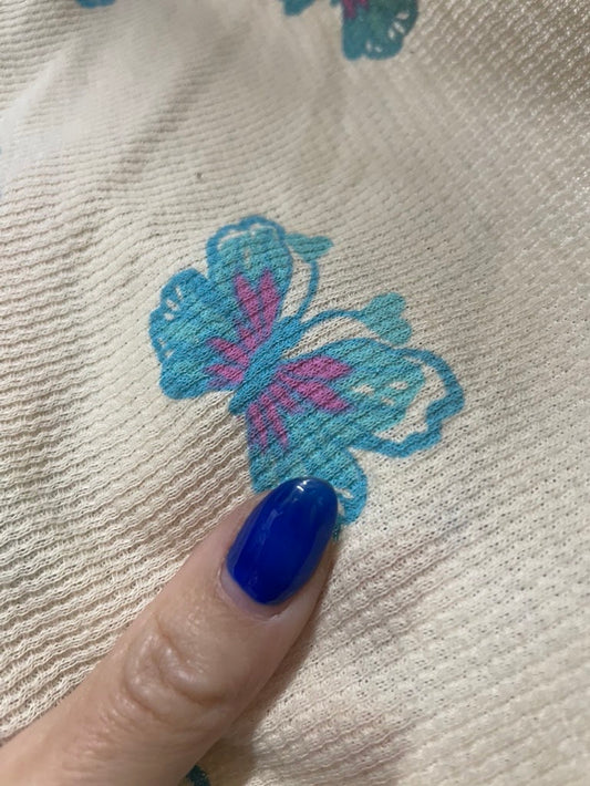 Blue Purple White Butterfly Vintage Cotton Thermal Knit "Darling Flutters"