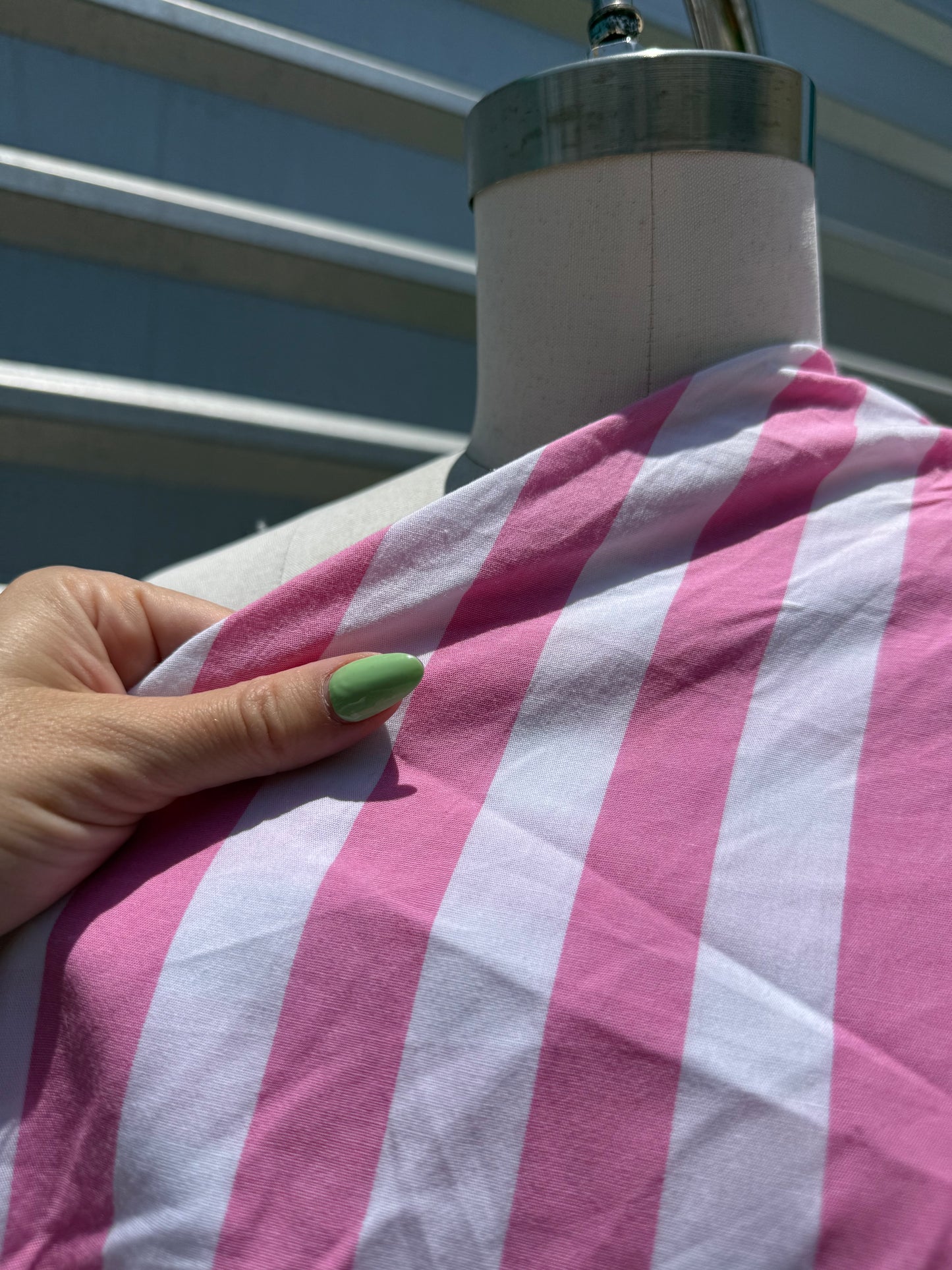 Pink White 1” Vertical Stripe Cotton Poplin “Bubblegum Beach”