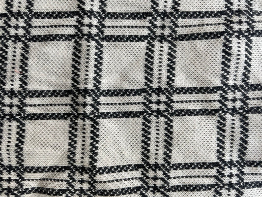 White Black Plaid Polyester Spandex Ponte Knit "Classic Dion"