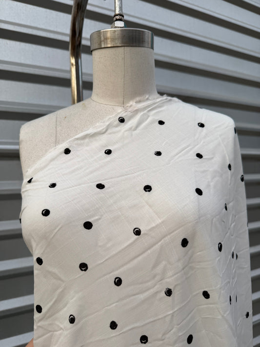 White Black Dot Abstract Sheer Rayon Challis Woven "Dottie Dots"