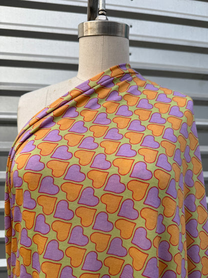 Green Orange Purple Hearts Cotton Jersey "Printed Tenderness"
