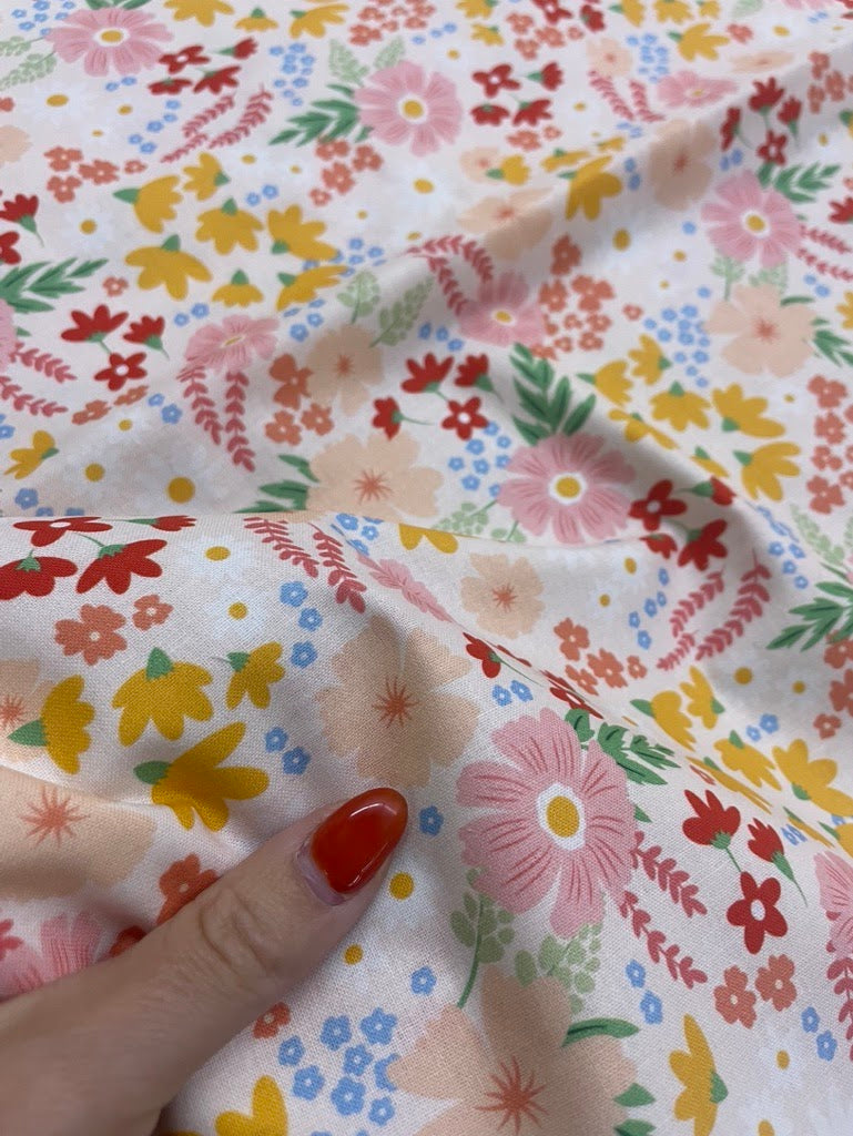 Pink Yellow Red Blue Green Floral Quilt Cotton Poplin Woven "Wildflower Mix"