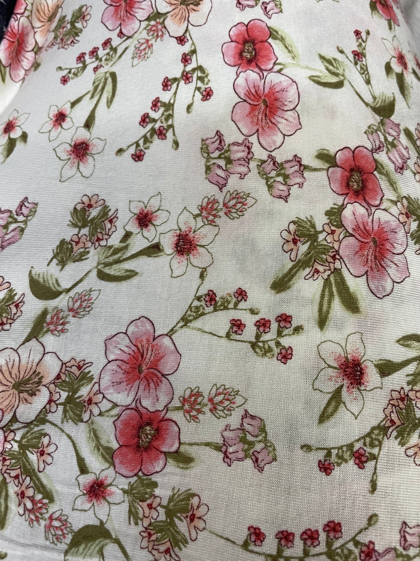 Pink White Green Floral Rayon Spandex Jersey "Wax Flower Garden"