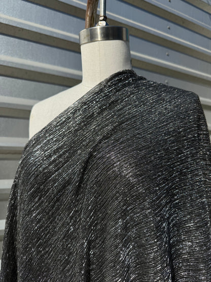 Silver Lurex Pleated Mesh Polyester Spandex Knit "Disco”