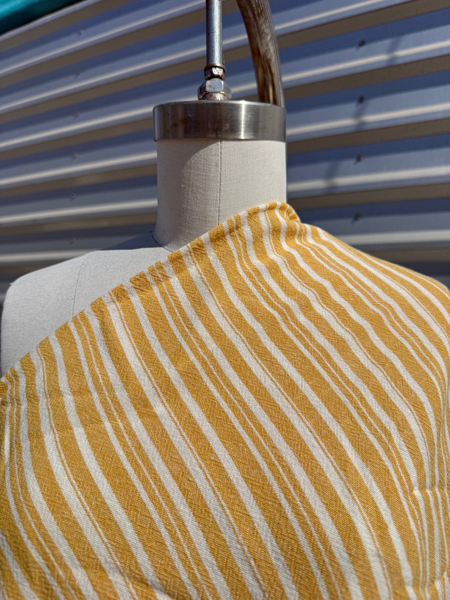 Gold Yellow White Stripe Cotton Gauze "Marigold Sun"