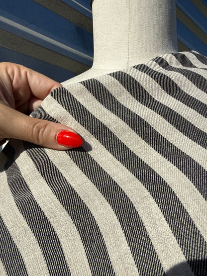 Charcoal Cream Vertical Stripe Rayon Polyester Gaberdine Woven ‘Smoked’