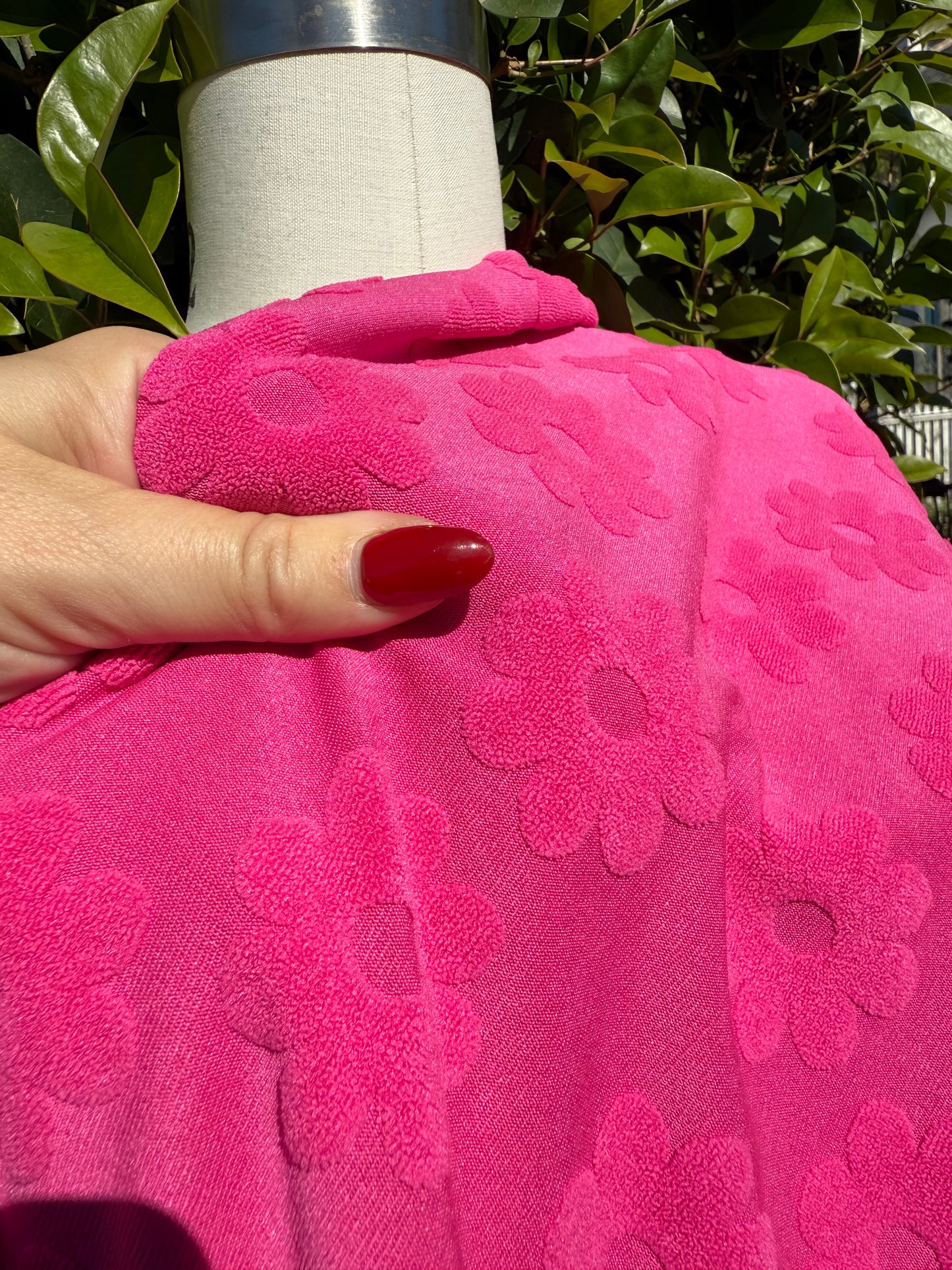 Pink Solid Floral Daisy Terry Cloth Polyester Jacquard "Hot Take Daisy"