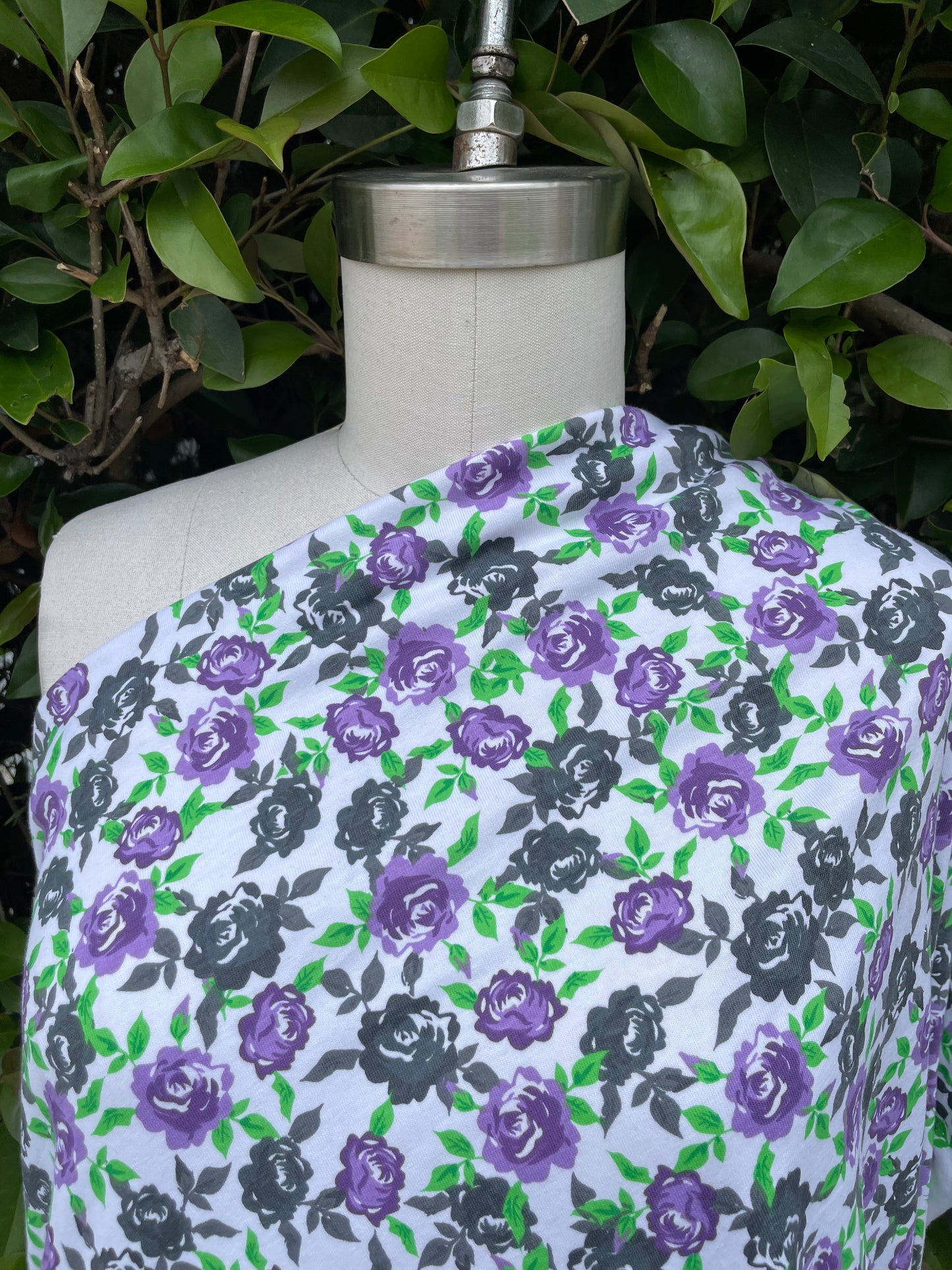 Purple White Green Ditsy Floral Cotton Vintage Jersey "Purple Garden"