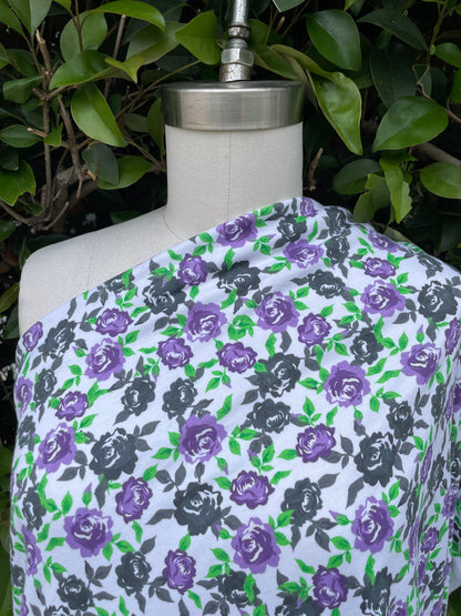Purple White Green Ditsy Floral Cotton Vintage Jersey "Purple Garden"