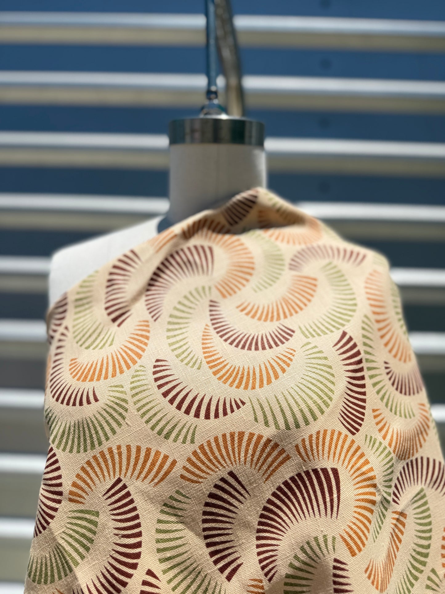 Tan Olive Brown Fan Geometric Print Linen “Element”