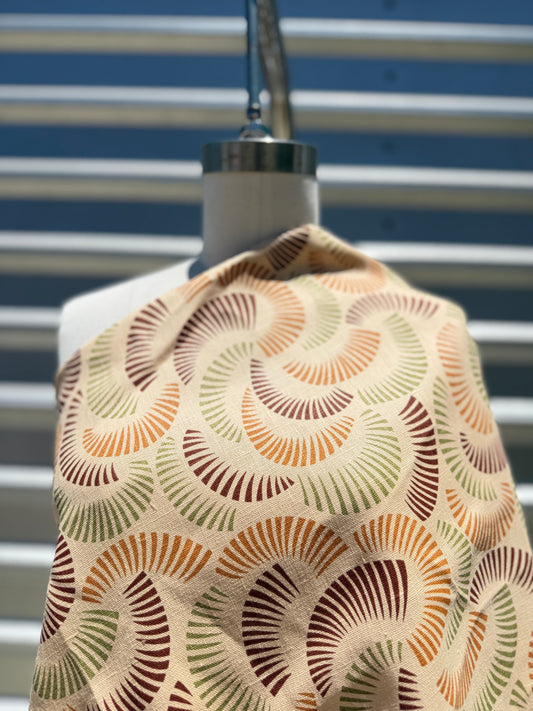 Tan Olive Brown Fan Geometric Print Linen “Element”