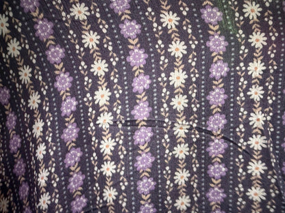 Lavender White Striped Floral Daisy Print Rayon Crepe Woven "Spring in Montana"
