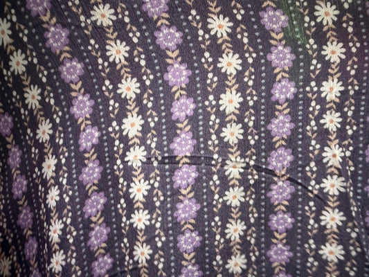 Lavender White Striped Floral Daisy Print Rayon Crepe Woven "Spring in Montana"