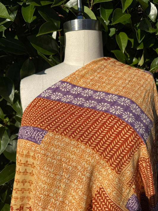Purple Rust Yellow Gold Block Print Style Soft Rayon Crepe "Royal Block"