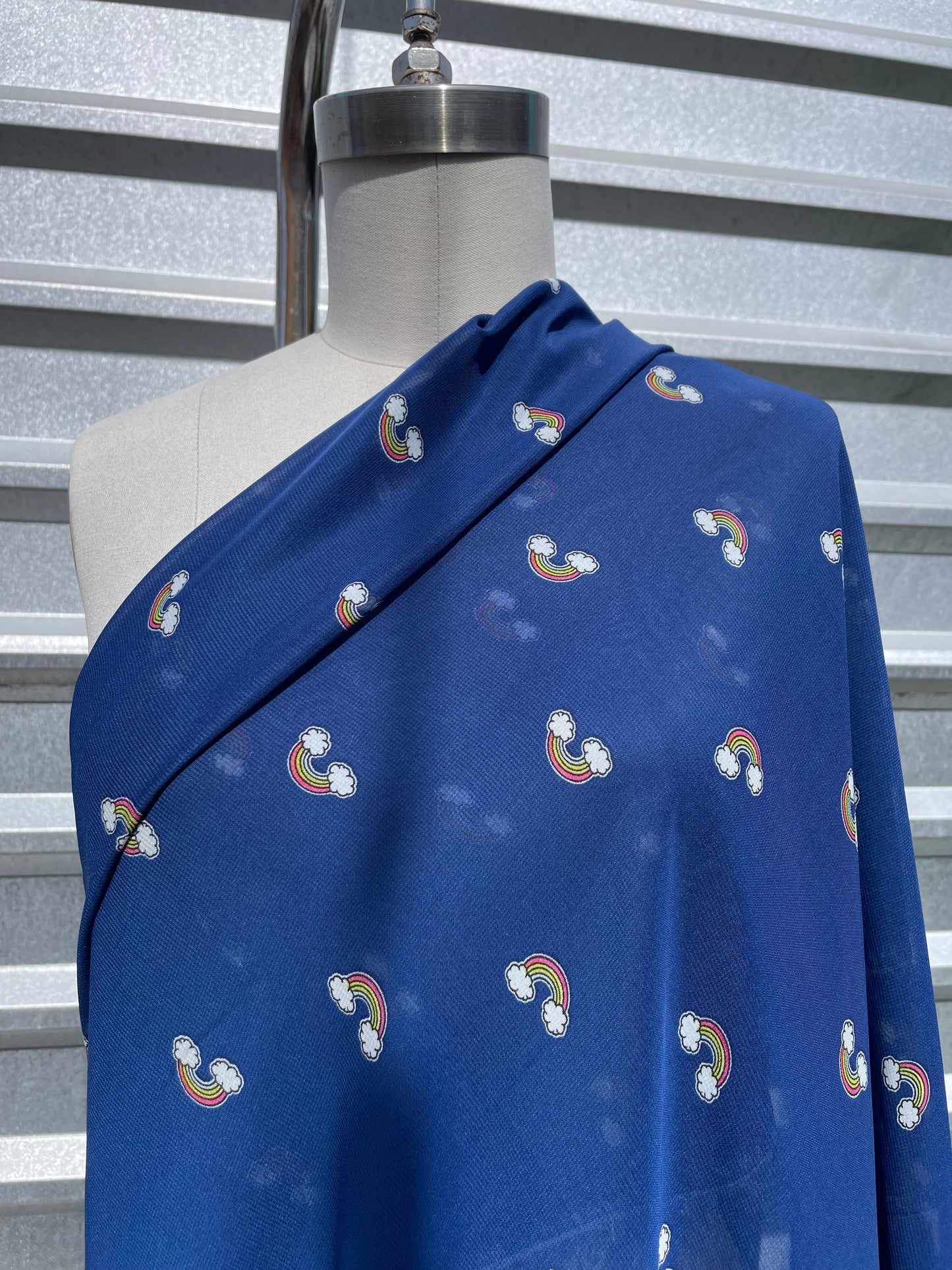Blue Mini Rainbow Print Polyester Chiffon "Grow at Your Own Pace"