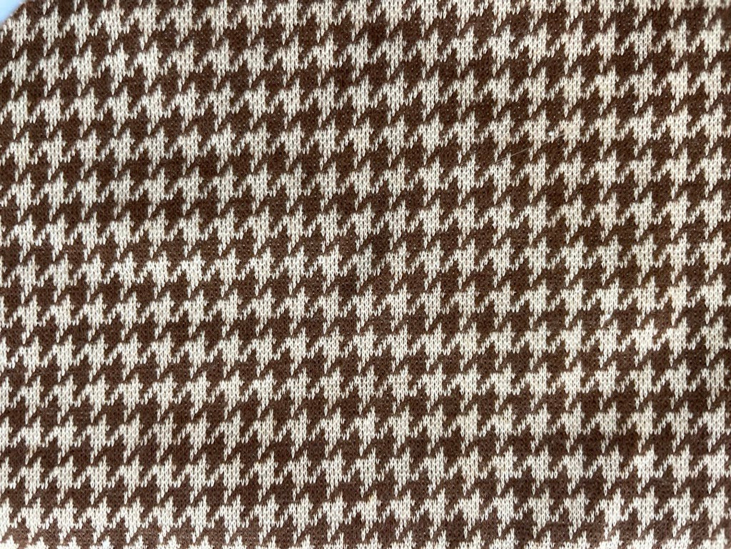 Brown White Houndstooth Polyester Spandex Ponte Knit "Espresso Please"