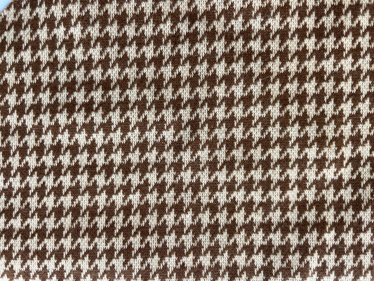 Brown White Houndstooth Polyester Spandex Ponte Knit "Espresso Please"