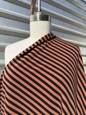 Brown Black.5" Stripe 2x1 Soft Rayon Spandex Rib Knit "Walk in Woods"