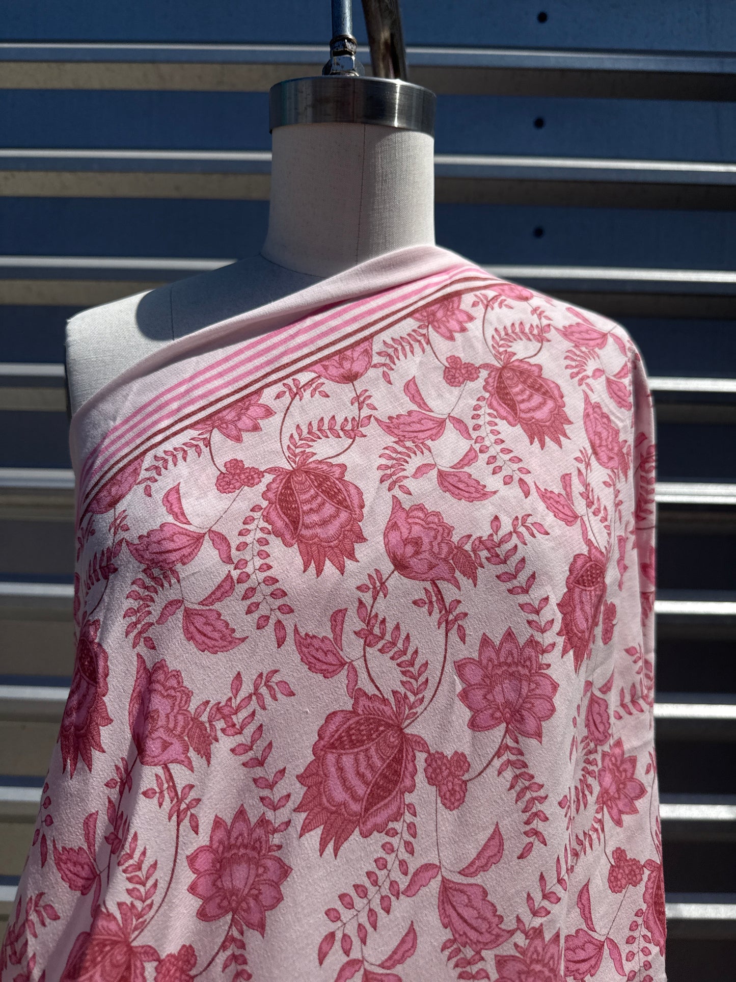 Pink White Floral Paisley Flower Print Cotton Gauze Woven "Sunset in Bali”