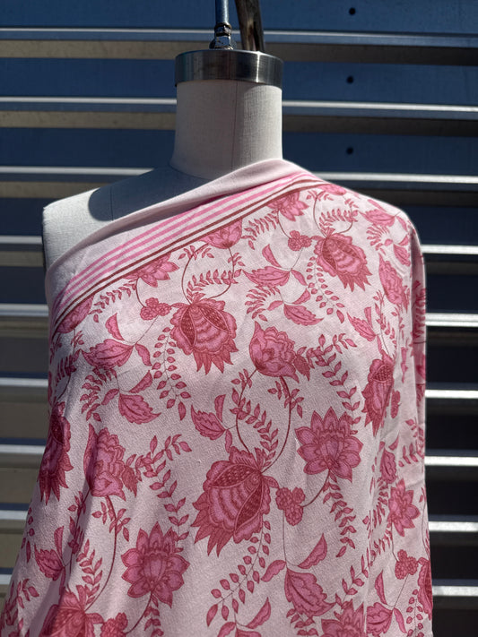 Pink White Floral Paisley Flower Print Cotton Gauze Woven "Sunset in Bali”