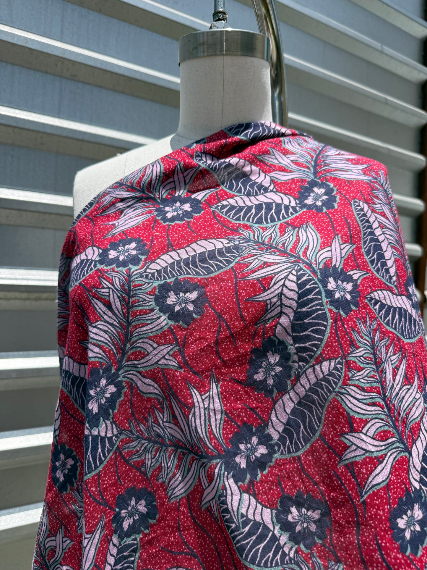Blue Red Green Block Print Cotton Gauze woven ‘Layla’