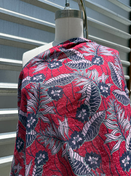 Blue Red Green Block Print Cotton Gauze woven ‘Layla’