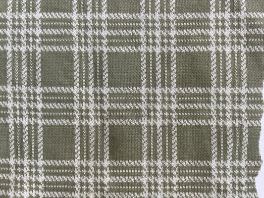 Army Green White Plaid Polyester Spandex Ponte Knit "Army Issue Plaid"