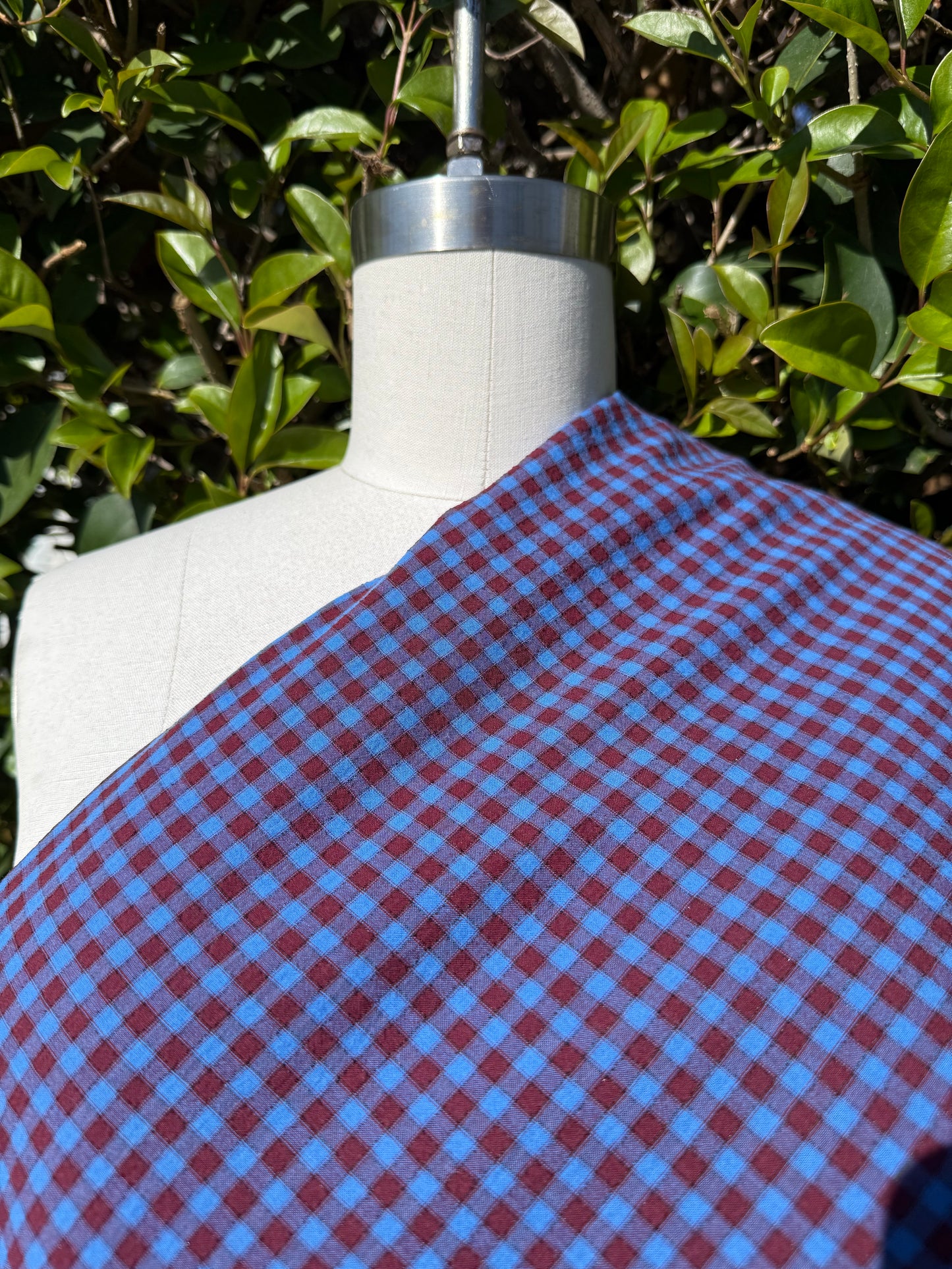 Rust Red Blue Checker Gingham Plaid Sheer Cotton Voile "Berry Farm"