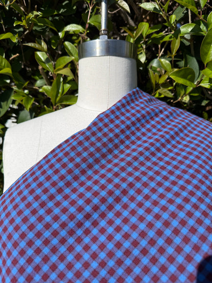 Rust Red Blue Checker Gingham Plaid Sheer Cotton Voile "Berry Farm"