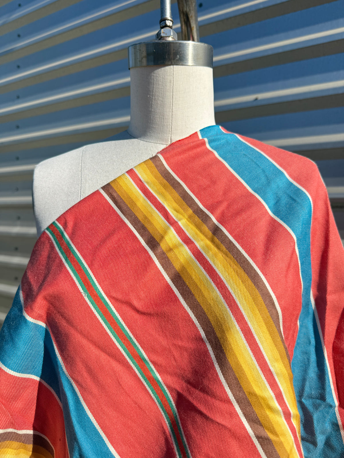 Coral Yellow Blue Stripe Cotton Woven “ Santa Fe Sunset”