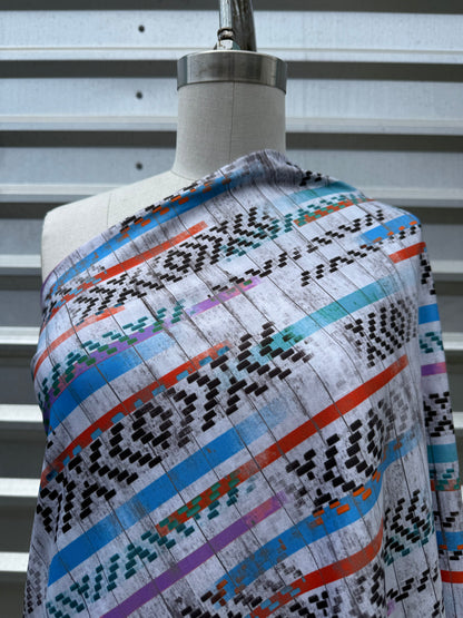 Grey Orange Purple Blue  Geometric Print Nylon Spandex Swim Knit "Rudko"
